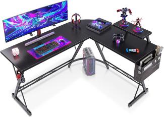 ODK L-förmiger Gaming-Schreibtisch mit runder Ecke, Schreibtisch mit Monitorständer, Computertisch für Home-Office, L-Schreibtische für Schreiben Arbeitsplätze (Klassisches Schwarz Desk, 147 x 120 cm)