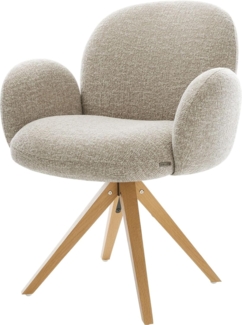 Drehstuhl Nube-Flex mit Armlehnen Webstoff Soft Beige Holzgestell kantig Natur 180° drehbar Taschenfederkern