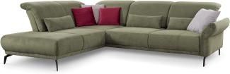 CAVADORE Ecksofa Cooper / Luftige Eckcouch mit Ottomane links, schwarzen Metallfüßen und feinem Cord-Bezug / 294 x 88 x 242 / Cord, Grün