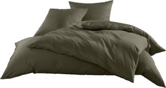 Mako-Satin / Baumwollsatin Bettwäsche uni / einfarbig dark olive Kissenbezug 70x90 cm