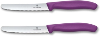 Victorinox Swiss Classic, Frühstücksmesser, Brötchenmesser Set 2teilig, Scharfe Klinge, Wellenschliff, 11 cm, Rostfreier Stahl, Violett