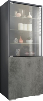 Vladon Standvitrine Granada (Vitrinenschrank, mit Glastür und Glaseinsatz) Anthrazit matt/Beton Dunkel Optik (50 x 122,5 x 34,5 cm)