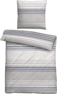 biberna Melange-Flanell Bettwäsche 0840516 QUERSTREIFEN, blau, 1x 135x200 cm + 1x 80x80 cm