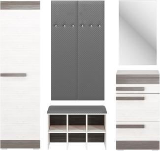 Garderoben-Set "Blanco" Flurgarderobe 6-teilig Pinie weiß grau MDF