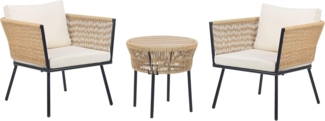 Beliani 'Gargano' Bistro Set mit Kissen, PE Rattan/Polyester, Natürlich, 50 x 50 x 50 cm