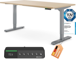 Desktopia Pro X - Elektrisch höhenverstellbarer Schreibtisch / Ergonomischer Tisch mit Memory-Funktion, Ahorn, Gestell Grau, 160x80 cm