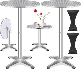 KESSER® 2in1 Stehtisch klappbar Bistrotisch Aluminium Edelstahlplatte | höhenverstellbar | 70cm / 115cm | Partytisch Tisch | In- & Outdoor | Hochzeit | Empfangstisch | Klapptisch inklusive Regencover Silber, Ø 60 cm, 2er Set