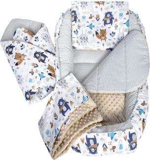 Medi Partners 5 teilig Babynestchen Set Babynest 100x60x15 herausnehmbarer Einsatz Bett Kuschelnest Krabbeldecke Babys Neugeborene 100% Baumwolle (Boho mit Beige Minky)