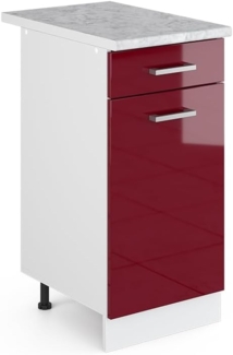 Unterschrank R-Line Bordeaux Hochglanz 40 cm mit Schublade, mit Arbeitsplatte Vicco