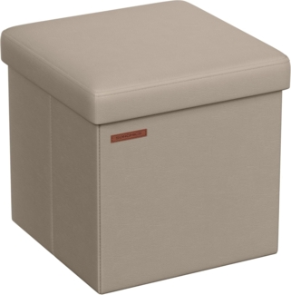 SONGMICS Sitzhocker 38 cm, Aufbewahrungsbox faltbar, Fußhocker mit Deckel, aus Kunstleder, bis 300 kg belastbar, für Eingang, Wohnzimmer, Schlafzimmer, Kamelbraun LSF010K03