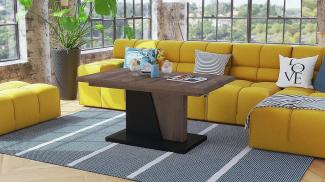 Design Couchtisch Tisch Grand Noir stufenlos höhenverstellbar ausziehbar 120 bis 180cm Esstisch (Eiche dunkel/Schwarz matt)