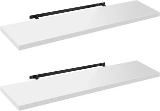 WOLTU Wandregal Volato Set von 2 Regalen Wandboard freischwebend Schweberegal CD DVD Regal Bücherregal Holz Board 100 x 22,9 x 3,8 cm weiß RG9482ws-2