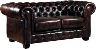 Chesterfield Ledersofa 2-Sitzer BRENTON - Büffelleder - Braun