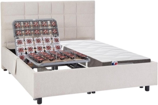 Vente-unique - Dekoratives Bett mit elektrischer Relaxfunktion mit Tellern + 3-Zonen-Matratze aus 100 % Latex - 2 x 90 x 200 cm - Stoff - Beige - JOFAR von YSMÉE