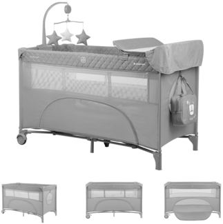 Kikka boo Reisebett Nighty Night, 2 Ebenen, Spielbogen, 2 Räder, Wickelauflage hellgrau