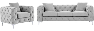 Vente-unique - Sofa 3-Sitzer & Sessel - Hellgrau - Samt - EDWINA
