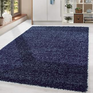 HomebyHome Shaggy Hochflor Teppich Wohnzimmer 140x200 cm Marineblau - Teppich Flauschig, Modern, Plüsch und Extra Weich - Ideal für Schlafzimmer, Esszimmer und als Küchenteppich