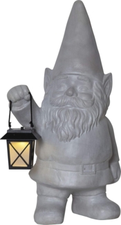 Großer Gartenzwerg ,Gnomy mit Solarlaterne, LED, Dämmerungssensor, Beton-Optik, 53cm
