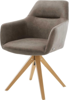 Esszimmerstuhl Pejo-Flex Mikrofaser Taupe Vintage Holzgestell kantig Natur Taschenfederkern