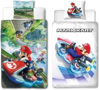 BERONAGE Wendebettwäsche Super Mario Kart Combo Bettwäsche Linon / Renforcé, reine Baumwolle, 2 teilig, 135x200 + 80x80 cm