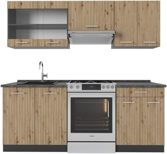 Vicco Küchenzeile R-Line, Artisan Eiche/Anthrazit, 200 cm, AP Anthrazit