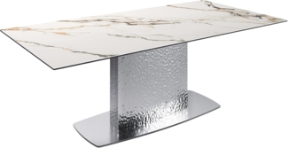 Esstisch Edge Boot 200x100 Keramik Calacatta Luxe Weiß-Gold-Grau Wave Edelstahl