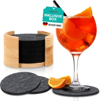 wortek Getränkeuntersetzer Filz-Untersetzer 10 Stück + Box, Anthrazit, Zubehör für Tisch & Gläser, Tassen, Bar, Glasuntersetzer Ø 10 cm inkl. Holzhalterung, waschbar