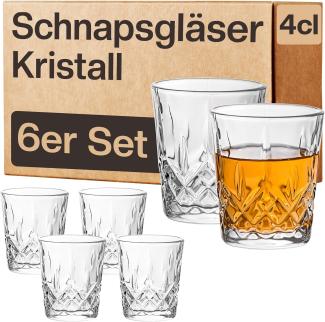 Praknu Schnapsglas 6 Schnapsgläser Kristall 4cl Whiskygläser Set, Kristallglas, Spülmaschinenfest - Standfest dank dickem Boden - Vintage Design