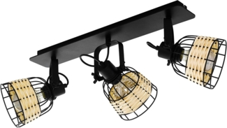 Eglo 43326 NATURE Spotleuchte ANWICK 1 Stahl schwarz, Rattan natur E27 3X40W L:67cm B:14cm H:24cm dimmbar
