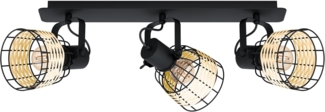 Eglo 43326 NATURE Spotleuchte ANWICK 1 Stahl schwarz, Rattan natur E27 3X40W L:67cm B:14cm H:24cm dimmbar