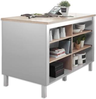 Stella Trading Bilberry Moderne Kücheninsel mit Arbeitsplatte freistehend Optik, matt-Geräumiger Küchenschrank, Holzwerkstoff, Eiche Sonoma/Weiß, 138 x 85 x 75 cm