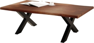 Liadomo Couchtisch Boston, Akazie Massivholz, Platte mit natürlicher Baumkante, Metallgestell