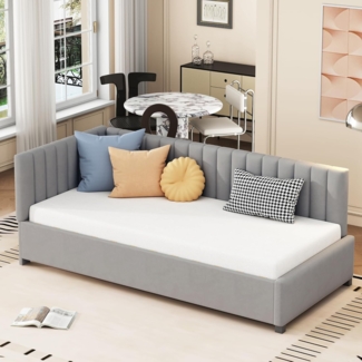 Ball & Cast Schlafsofa (90 * 200cm) Polsterbett mit Lattenrost, Tagesbett mit Armlehnen und Rückenlehne, Samt-Stoff, Ohne Matratze, Grau