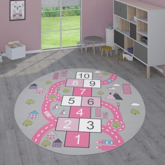 Paco Home Kinderteppich Teppich Kinderzimmer Spielteppich Junge Mädchen Modern rutschfest, Grösse:200 cm Rund, Farbe:Pink 2