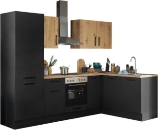 Turin L Eckküche 270 x 211 x 60 cm, schwarz - Ohne Küchengeräte - Moderne, geräumige Küche in Artisan-Eiche Optik mit viel Stauraum