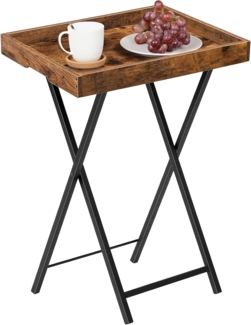 HOOBRO Beistelltisch mit Tablett, klappbarer Sofa-Beistelltisch mit abnehmbarem Holztablett, Vintage-Couchtisch mit Stahlrahmenkonstruktion, moderner Industriestil, Dunkelbraun EBF29BZ01