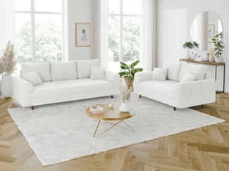 S-Style Möbel Polstergarnitur 3+2 Leif mit Braun Holzfüßen im skandinavischen Stil aus Boucle-Stoff, (1x 3-Sitzer-Sofa, 1x 2-Sitzer-Sofa), mit Wellenfederung