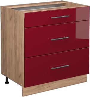 Vicco Küchenschrank Küchenmöbel Fame-Line modern Küche Einbauküche Küchenzeile Blende Unterschrank Hochschrank Hängeschrank (Eiche-Bordeaux-Rot Hochglanz, Schubladenunterschrank 80 cm)