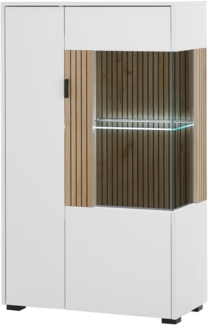 Vitrine Merced in weiß matt und Eiche 75 x 125 cm
