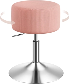 WOLTU Schminkhocker, Schminktisch Hocker, Barhocker rund, Design Hocker höhenverstellbar drehbar, Bürohocker Arbeitshocker Küchenhocker, gepolstert, Cord-Sitzfläche, Rosa, BH409rs-1