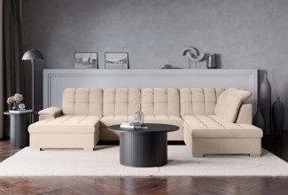 Selsey Ecksofa 330x212 cm U-Form Beige Modular Couch Sofa Mit Schlaffunktion Ottomane Sofa Mit Stauraum/Bettkasten verstellbare Kopfstützen Wasserabweisend, Abriebfest Linkse Seite