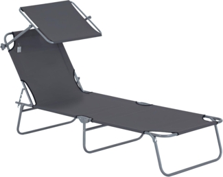 Outsunny Sonnenliege Gartenliege Wellnessliege Strandliege klappbar mit Sonnenschutz Grau 187 x 58 x 36 cm