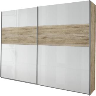 Rauch Schwebetürenschrank Weiß Hochglanz 2-türig, Eiche San Remo hell Nachbildung, BxHxT 226 x 210 x 62 cm