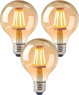 TRANGO LED-Leuchtmittel, 3er Pack E27003-3 LED Filament Lampe Leuchtmittel mit E27 Fassung G95, 2500 Kelvin warmweiß Gold farbig 4 Watt, 400 Lumen, Amber Vintage Lampe, LED Globe Retro Edison Glühbirne Abstrahlwinkel 360°, 3 St.