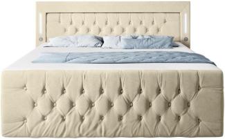 Boxspringbett Queen mit LED, USB und Stauraum 140x200 Beige H4