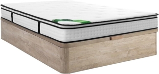 Vente-unique - Set 140 x 190 cm - Bettkasten Natur Hell + Taschenfederkernmatratze 7 Zonen mit integriertem Topper und Bambusbezug 23 cm - TAREVO von NATUREA