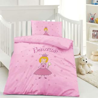 Optidream Renforcé Baby Bettwäsche 100x135 cm Bettbezug Kopfkissenbezug 40x60 cm Prinzessin Rosa