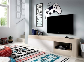 Dmora - TV-Ständer Averau, niedriges Sideboard für Wohnzimmer, Wohnzimmer-Sideboard für Fernseher, 204 x 42 x 48 cm, Eiche und Weiß