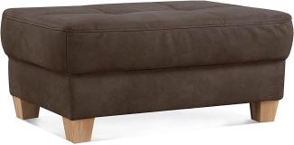 CAVADORE Hocker Puccino mit Holzfüßen im Landhausstil / Beistellhocker für Sofa Puccino in Lederoptik / 99 x 45 x 65 cm / Mikrofaser Dunkelbraun