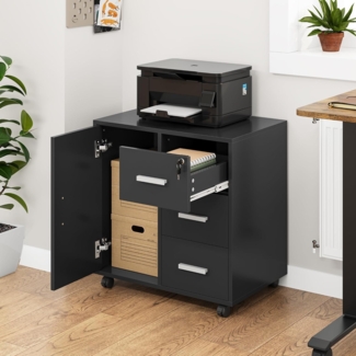 YITAHOME Rollcontainer mit 3 Schubladen, Mobiler Aktenschrank mit Rädern, Bürocontainer Schubladenschrank Rollschrank Rollwagen, Schubladenkommode für Zuhause Büro, Büroschrank 60*40*57CM (Schwarz)
